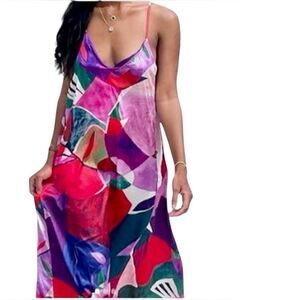 Nicole Miller New York Charmeuse Abstract Maxi Dress in Red/Purple Women’s XS